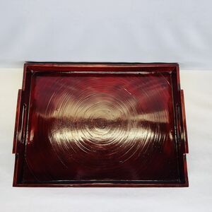 Six Trees Deep Red Lacquered Handcrafted Spun Bamboo Wood Tray 15" x 11"
